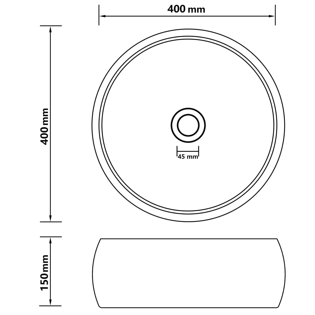 Lavatório luxuoso redondo 40x15cm cerâmica cinzento-escuro mate