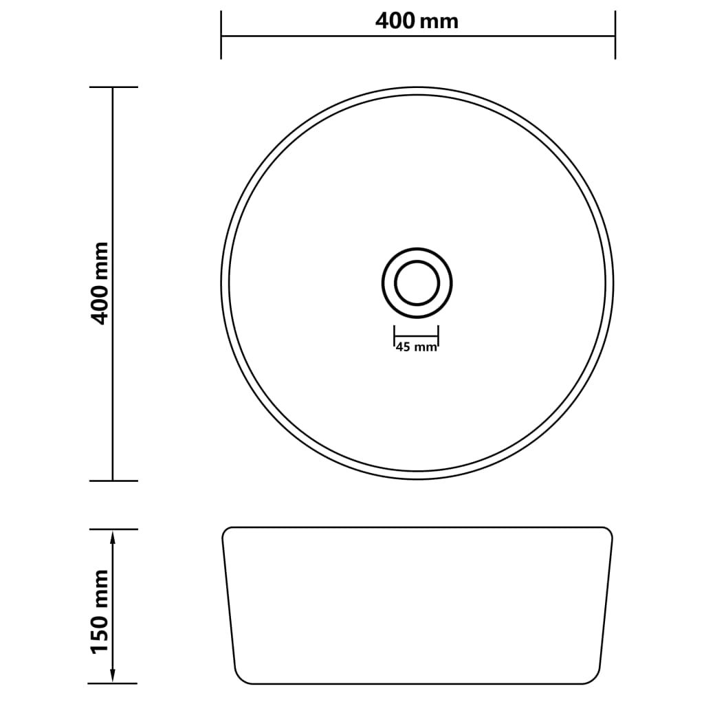 Lavatório luxuoso redondo 40x15 cm cerâmica branco mate