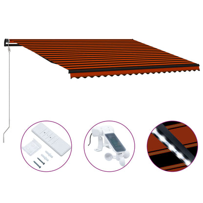 Toldo retrátil c/ sensor vento e LED 500x300cm laranja/castanho