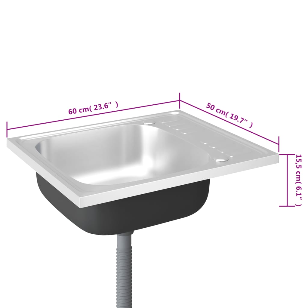 Lava-louça cozinha + escorredor 500x600x155mm aço inox prateado