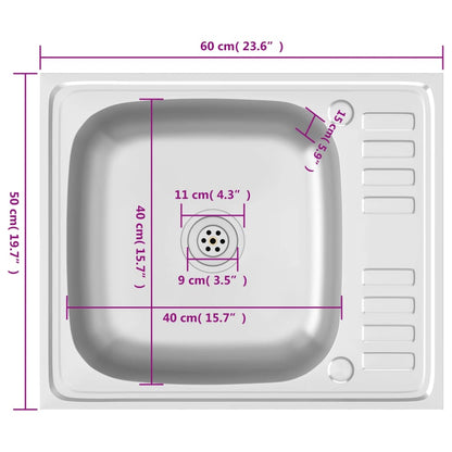 Lava-louça cozinha + escorredor 500x600x155mm aço inox prateado