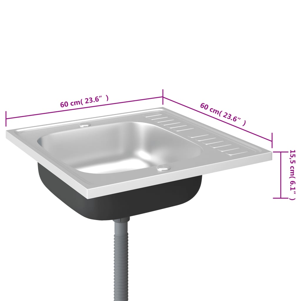 Lava-louça cozinha + escorredor 600x600x155mm aço inox prateado