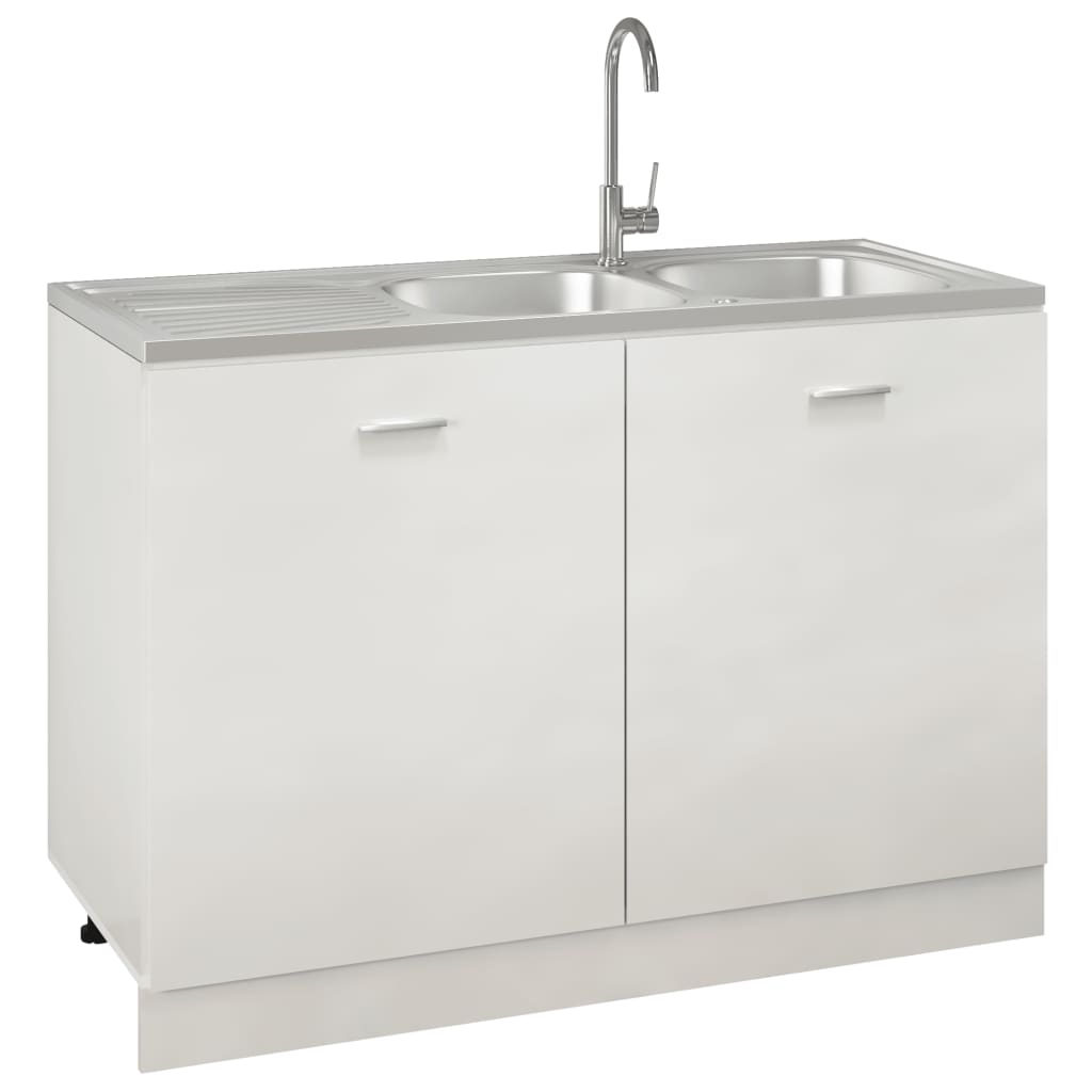 Lava-Louça Duplo de Cozinha com Escorredor Lateral em Inox Prateado - 120x50cm - Design Moderno