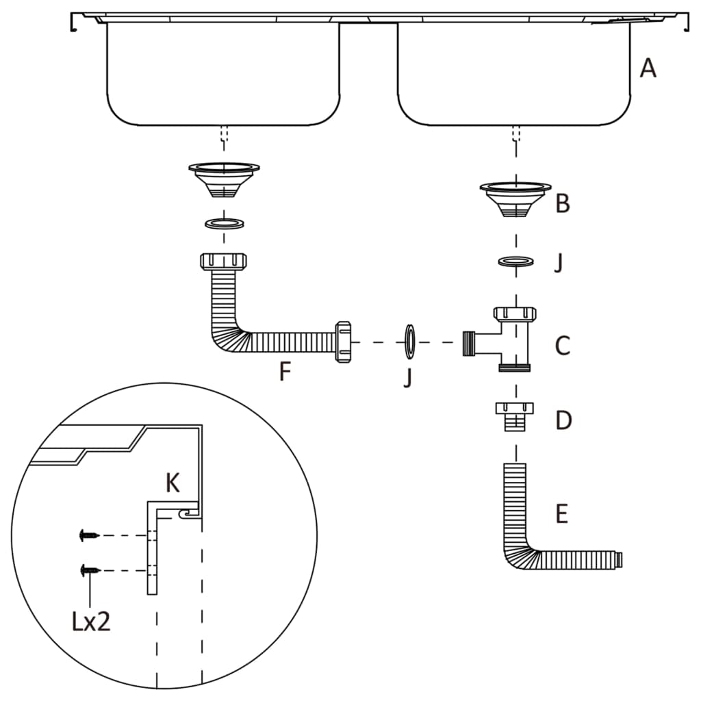 Lava-Louça Duplo de Cozinha com Escorredor Lateral em Inox Prateado - 120x50cm - Design Moderno