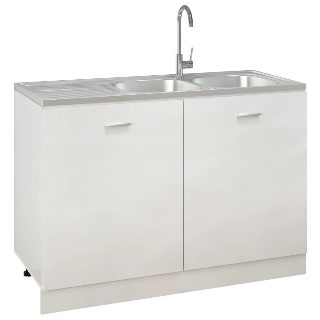 Lava-Louça Duplo de Cozinha com Escorredor Lateral em Inox Prateado - 120x60cm - Design Moderno