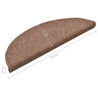 Tapete/carpete para degraus 15 pcs 56x17x3 cm castanho