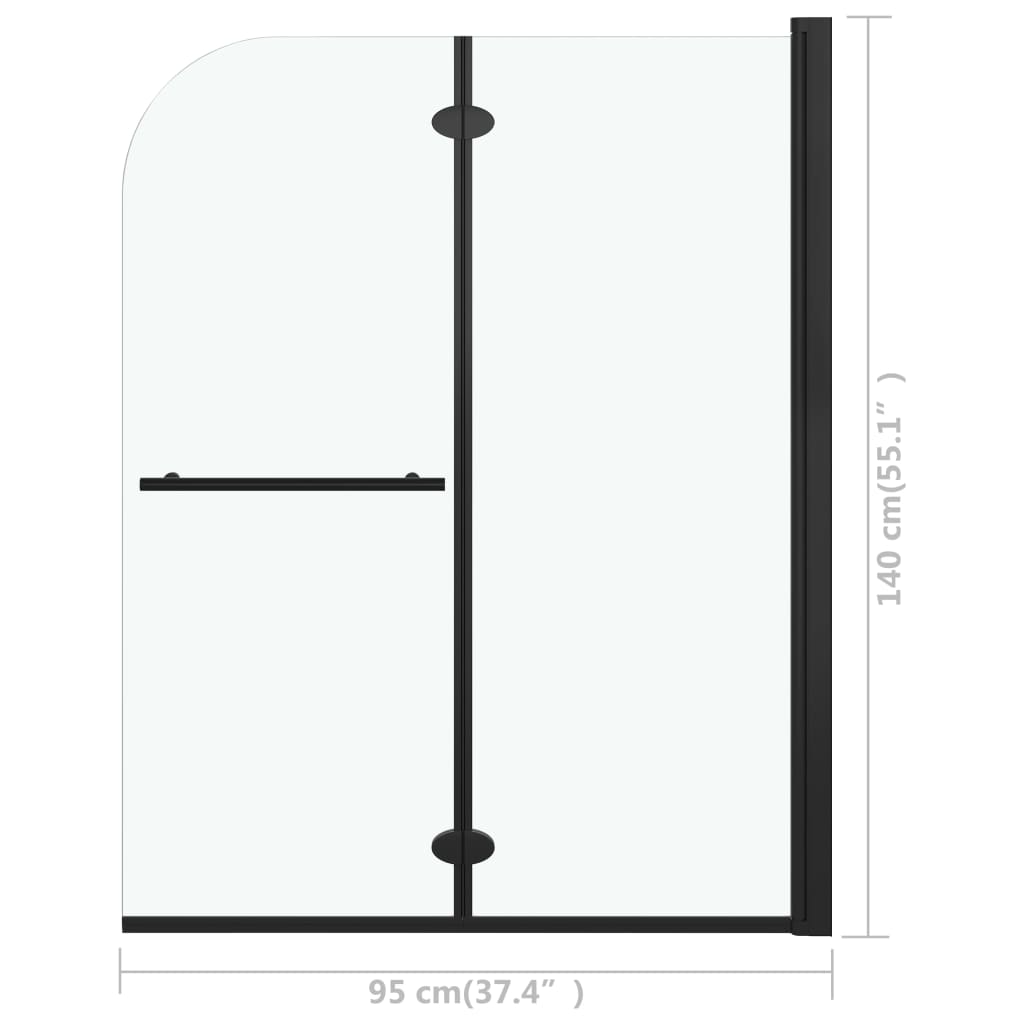 Divisória de chuveiro dobrável 2 painéis ESG 95x140 cm preto