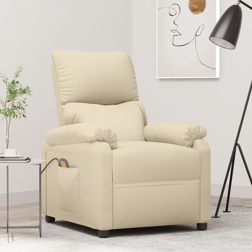 Poltrona Tuki com Massagens Reclinável em Tecido - Creme - Design Moderno