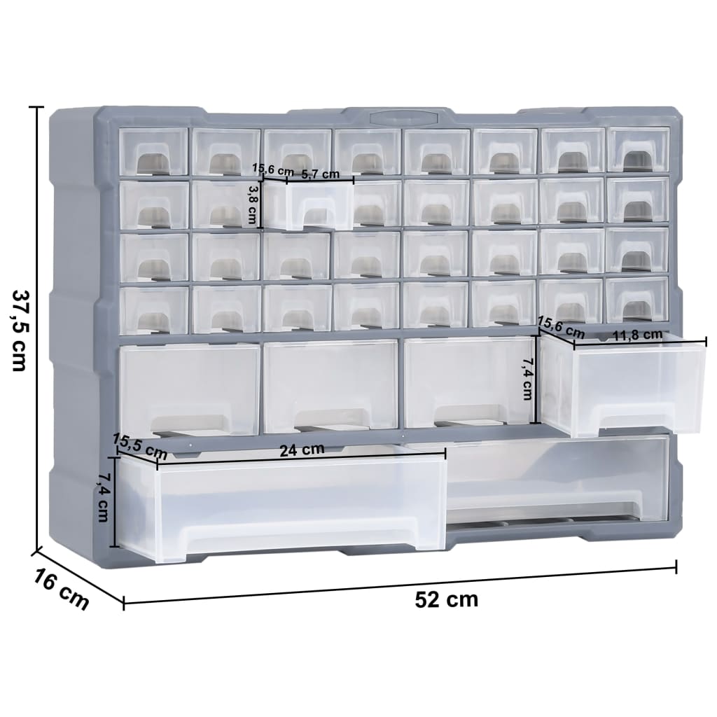 Caixa organizadora com 40 gavetas 52x16x37,5 cm