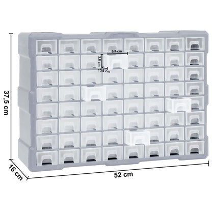 Caixa organizadora com 64 gavetas 52x16x37,5 cm