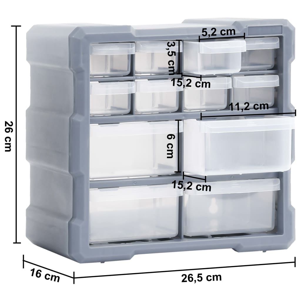 Caixas organizadoras com 12 gavetas 2 pcs 26,5x16x26 cm