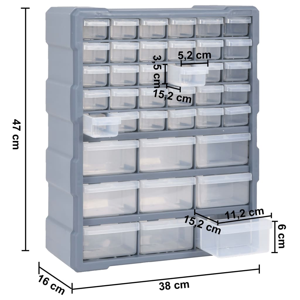 Caixa organizadora com 39 gavetas 38x16x47 cm