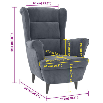 Poltrona Mineli - Em Veludo, com Estrutura em Madeira Compensada - 81x90x96,5 cm - Cor Cinzento Escuro - Design Escandinavo