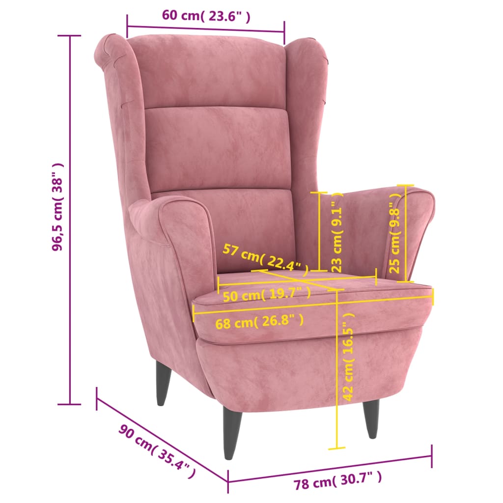 Poltrona Mineli - Em Veludo, com Estrutura em Madeira Compensada - 81x90x96,5 cm - Cor Rosa - Design Escandinavo