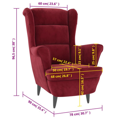 Poltrona Mineli - Em Veludo, com Estrutura em Madeira Compensada - 81x90x96,5 cm - Cor Vermelho Escuro - Design Escandinavo