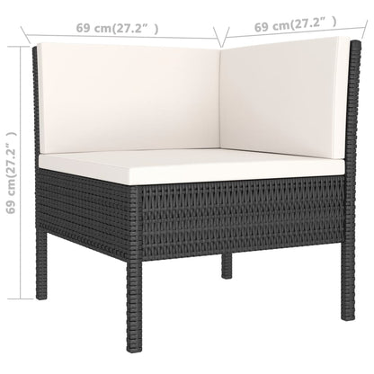 3 pcs conjunto lounge para jardim c/ almofadões vime PE preto