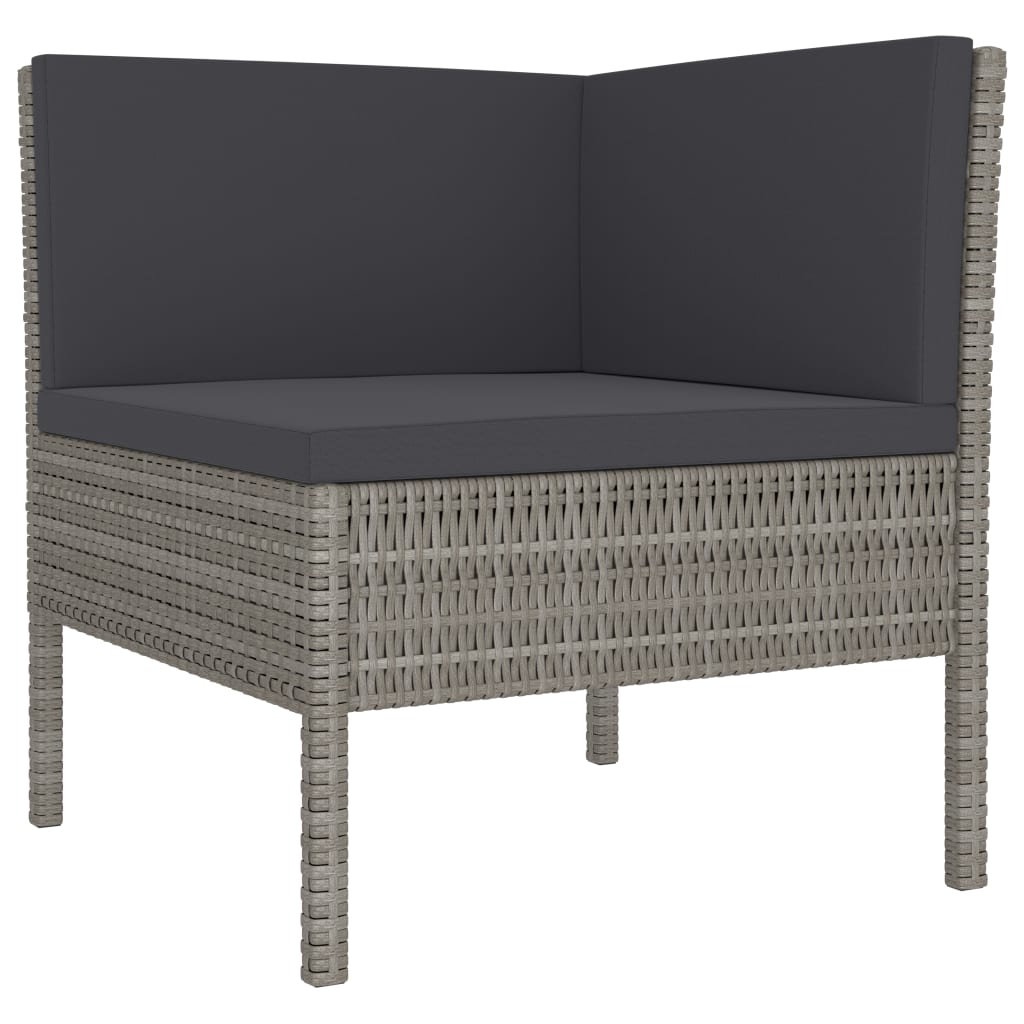 2 pcs conjunto lounge de jardim c/ almofadões vime PE cinzento