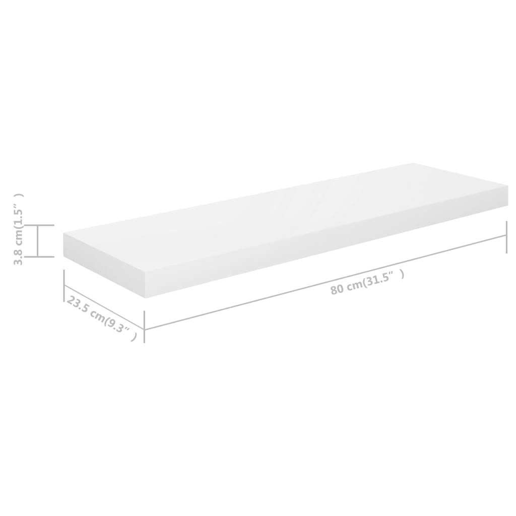 Prateleira de parede suspensa 80x23,5x3,8 cm MDF branco