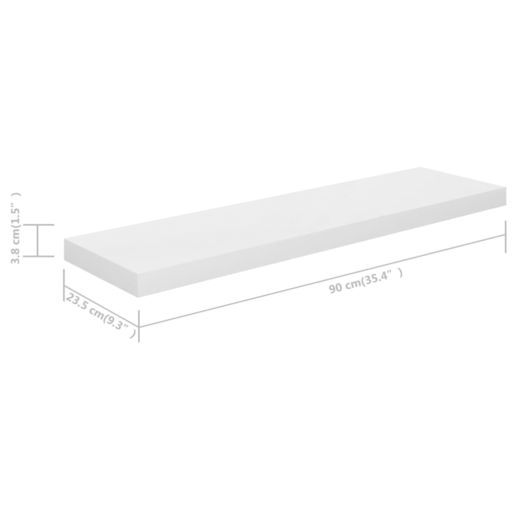 Prateleira de parede suspensa 90x23,5x3,8 cm MDF branco