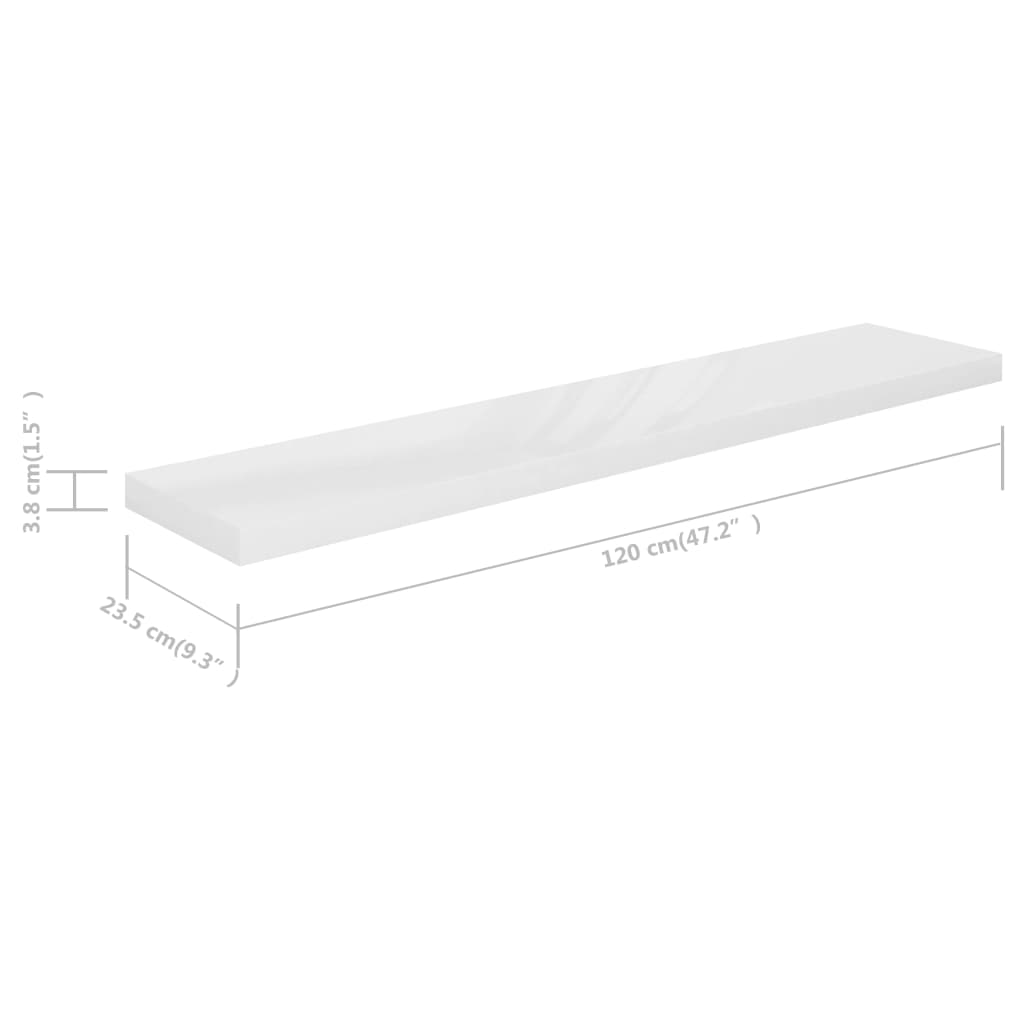 Prateleira de parede suspensa 120x23,5x3,8 cm MDF branco