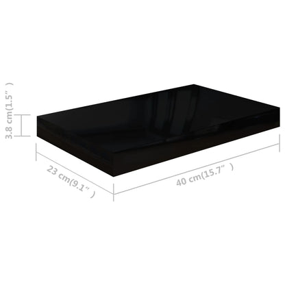 Prateleiras de parede suspensas 2 pcs 40x23x3,8cm MDF preto