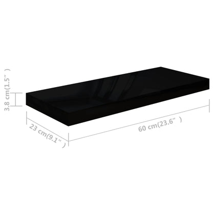 Prateleiras de parede suspensas 2 pcs 60x23,5x3,8 cm MDF preto