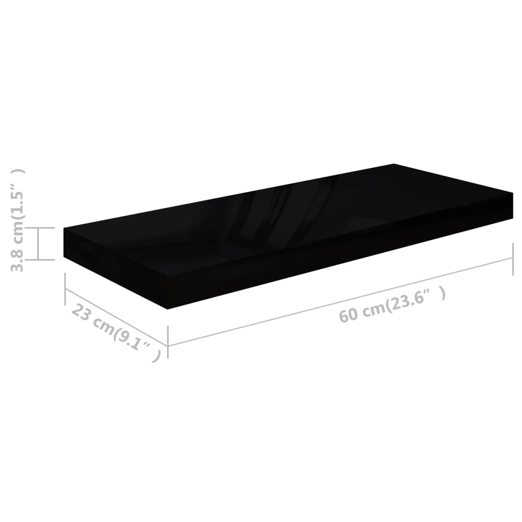 Prateleiras de parede suspensas 4 pcs 60x23,5x3,8 cm MDF preto