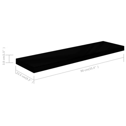 Prateleira de parede suspensa 90x23,5x3,8 cm MDF preto