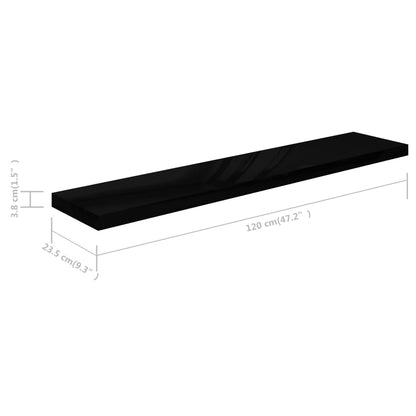 Prateleiras de parede suspensas 2 pcs 120x23,5x3,8cm MDF preto