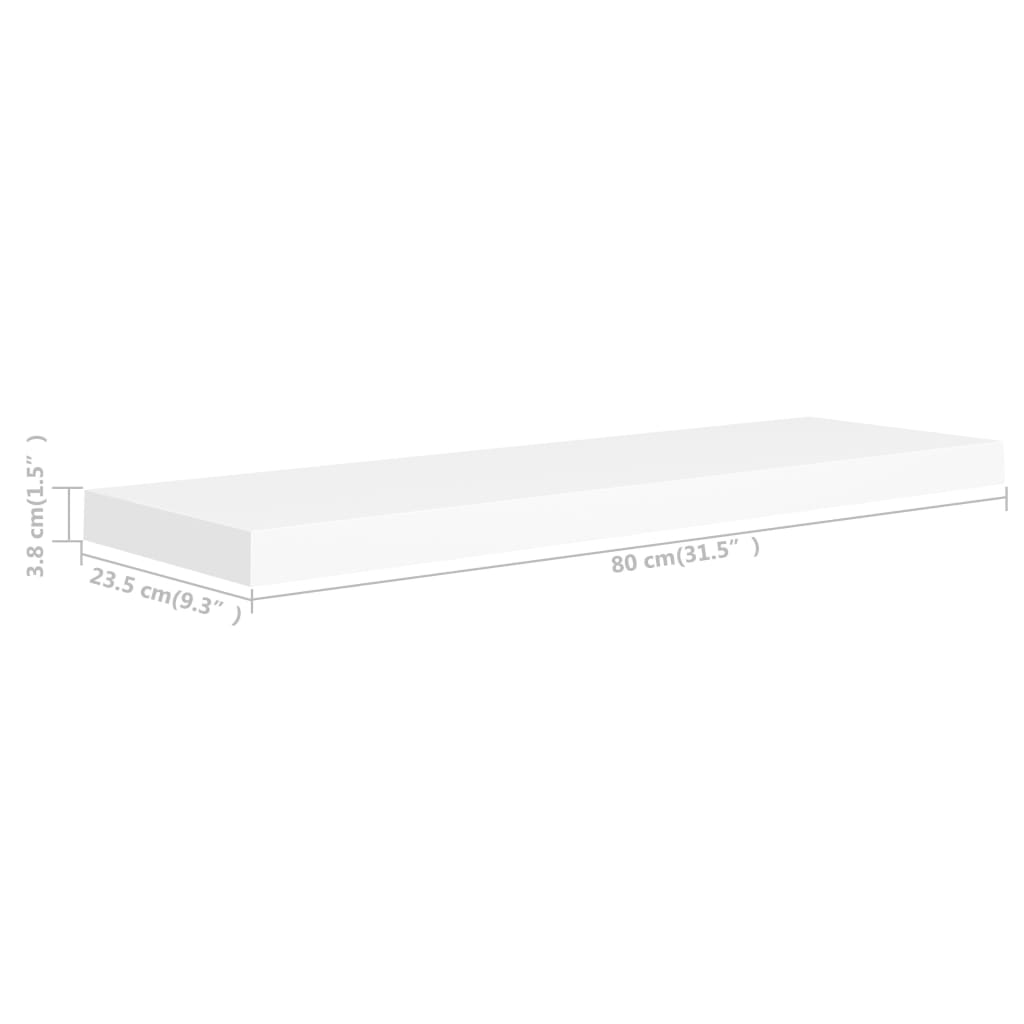 Prateleiras parede suspensas 2 pcs 80x23,5x3,8cm MDF branco