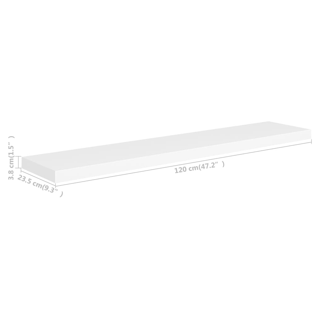 Prateleiras de parede suspensas 2 pcs 120x23,5x3,8cm MDF branco