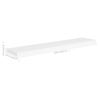 Prateleiras de parede suspensas 2 pcs 120x23,5x3,8cm MDF branco