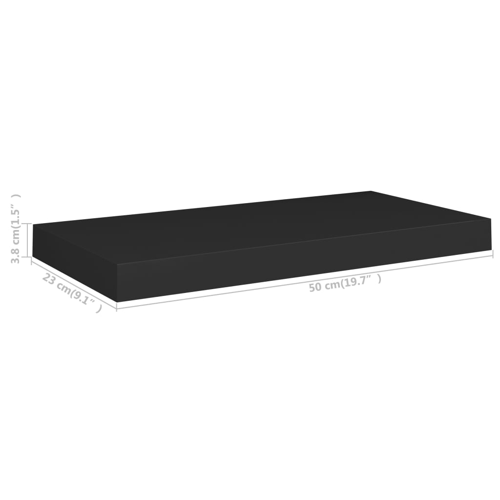 Prateleiras de parede suspensas 2 pcs 50x23x3,8cm MDF preto