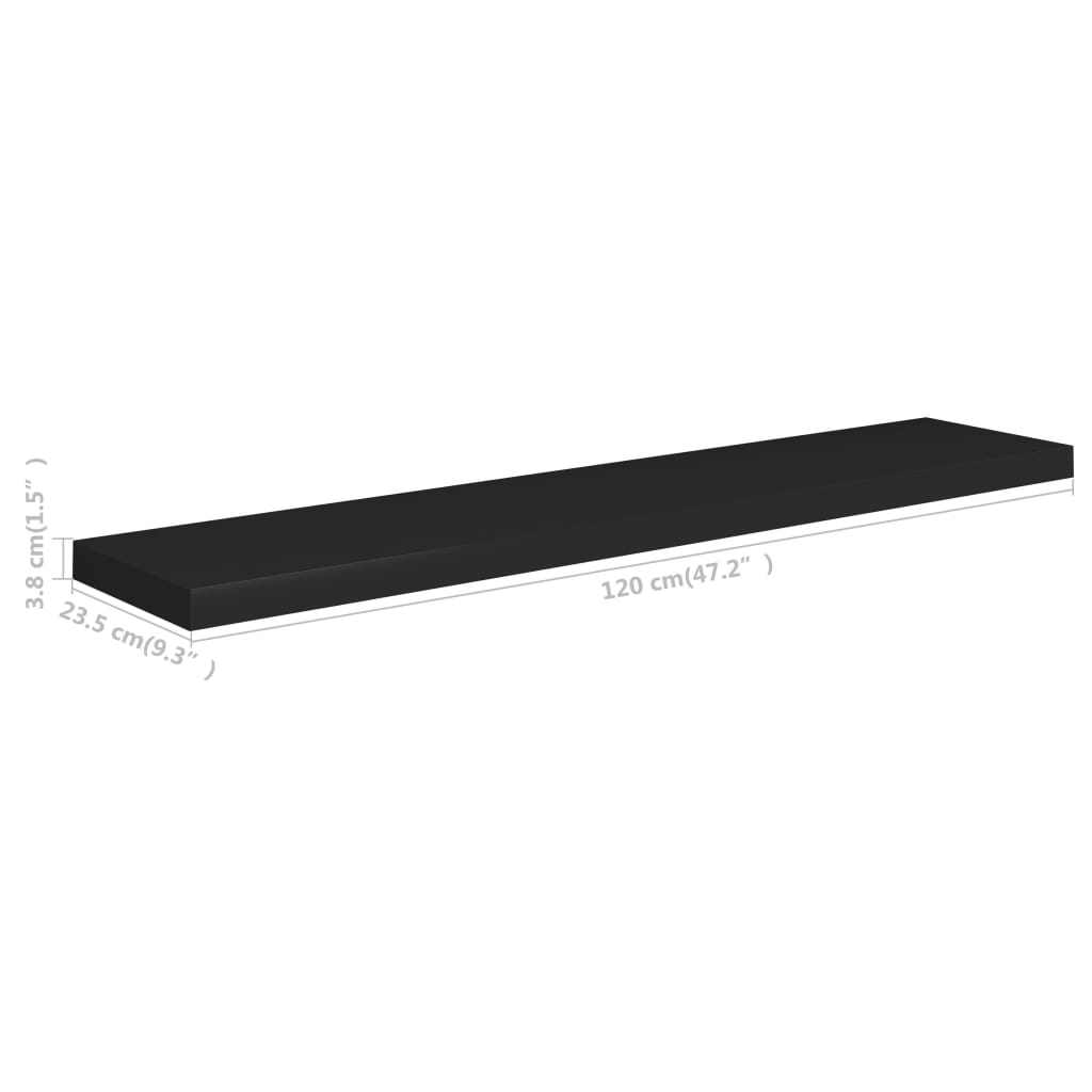 Prateleiras de parede suspensas 2 pcs 120x23,5x3,8cm MDF preto