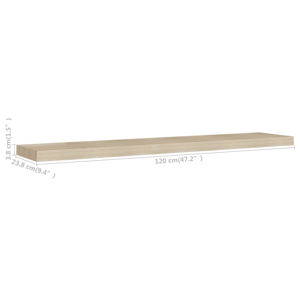 Prateleiras parede suspensas 2 pcs 120x23,5x3,8cm MDF carvalho