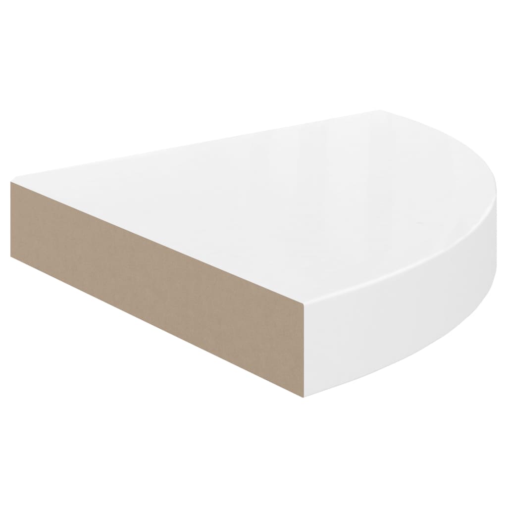 Prateleiras canto suspensas 2 pcs 25x25x3,8cm MDF branco brilh.