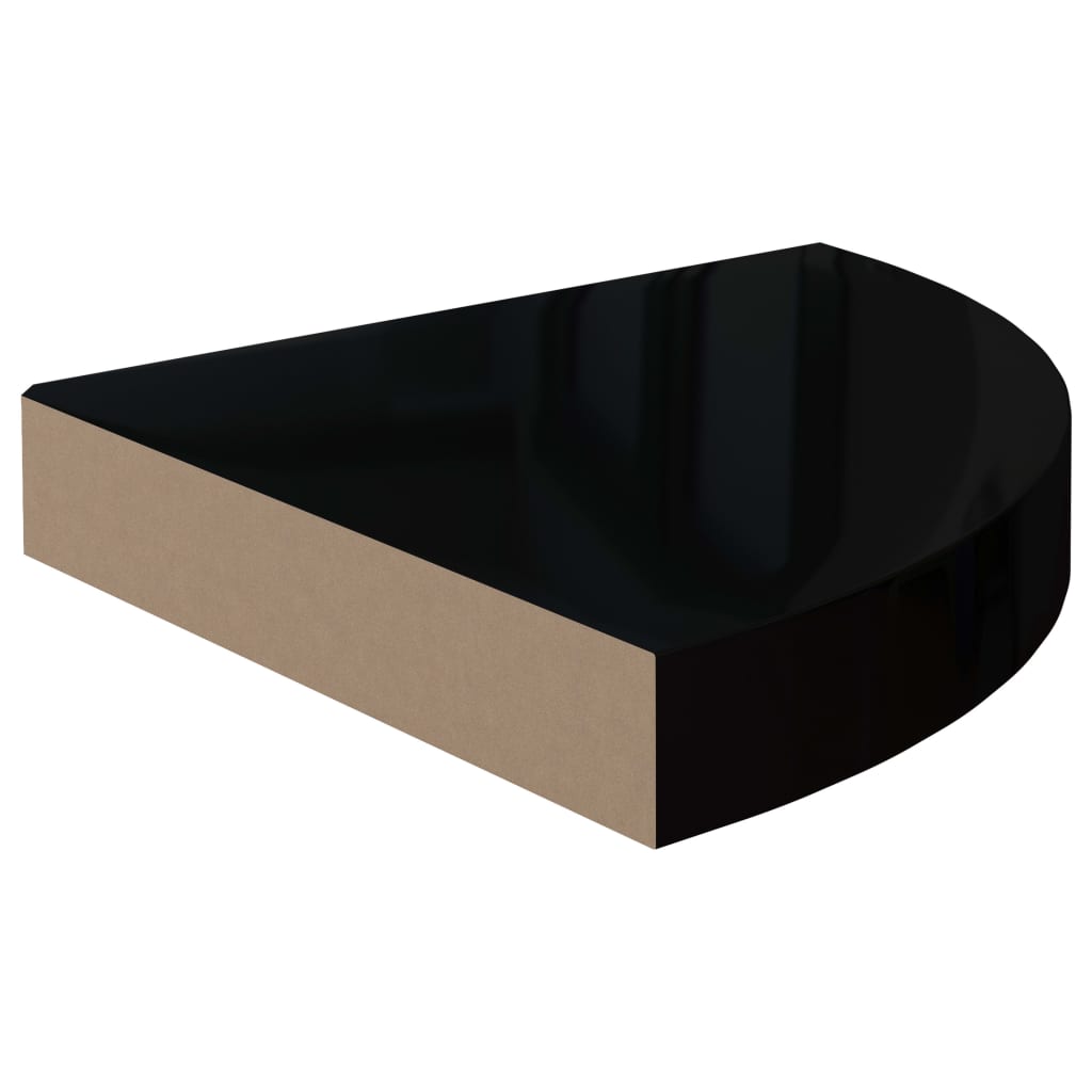 Prateleira de canto suspensa 25x25x3,8 cm MDF preto brilhante