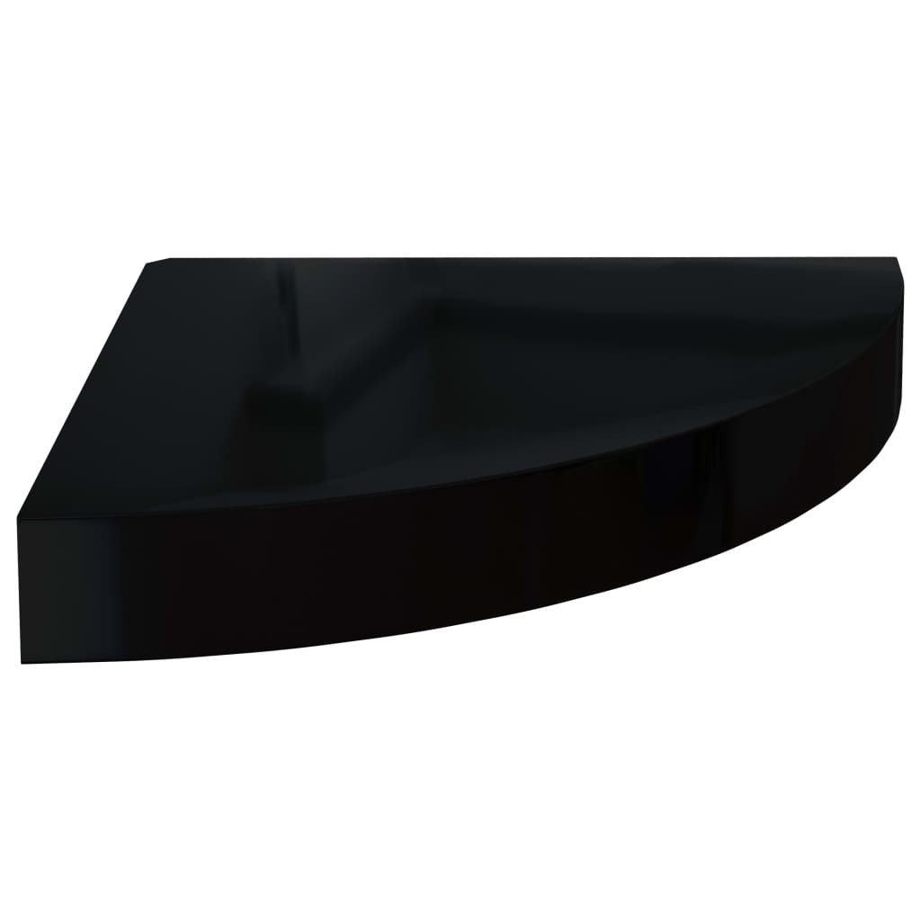 Prateleiras canto suspensas 2 pcs 25x25x3,8cm MDF preto brilh.