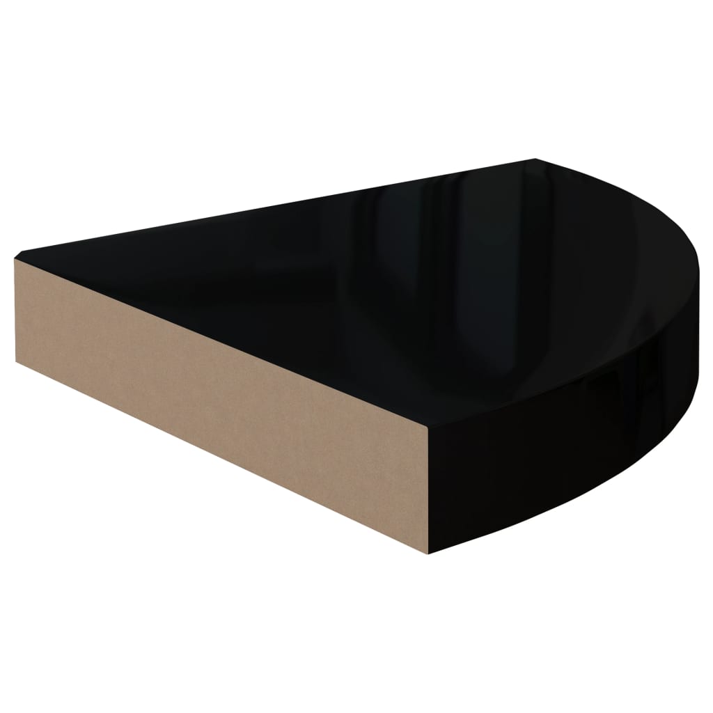 Prateleiras canto suspensas 2 pcs 25x25x3,8cm MDF preto brilh.