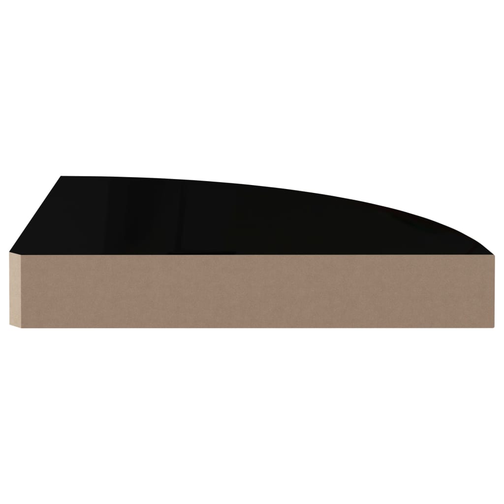 Prateleiras canto suspensas 2 pcs 25x25x3,8cm MDF preto brilh.