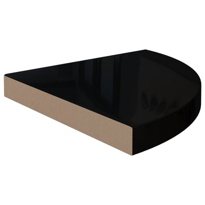 Prateleiras canto suspensas 2 pcs 35x35x3,8cm MDF preto brilh.