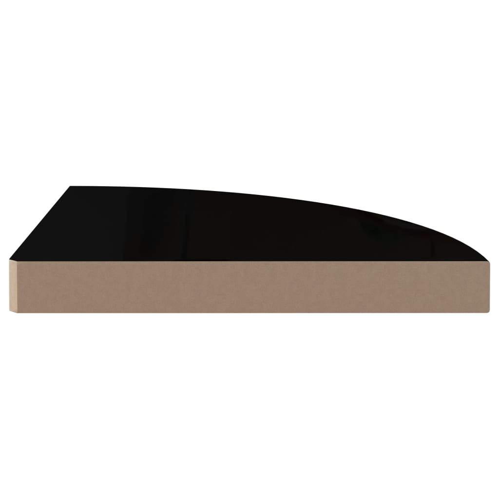 Prateleiras canto suspensas 2 pcs 35x35x3,8cm MDF preto brilh.