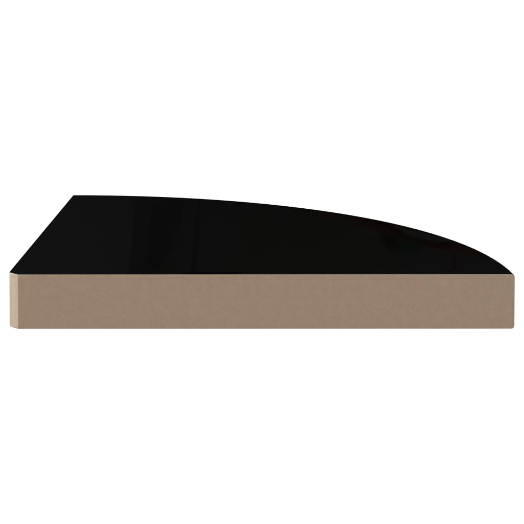 Prateleiras canto suspensas 4 pcs 35x35x3,8cm MDF preto brilh.