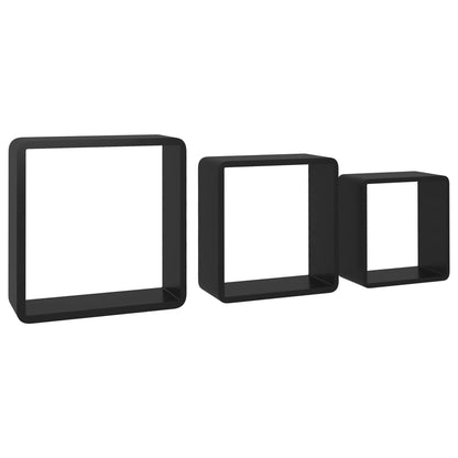 Prateleiras de parede em forma de cubo 3 pcs MDF preto