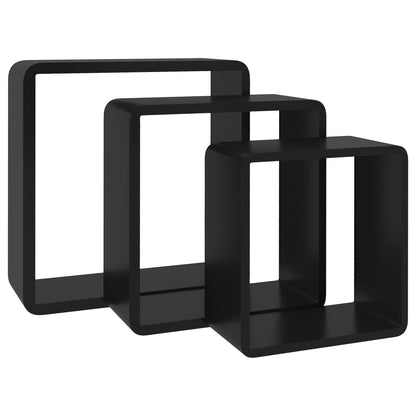 Prateleiras de parede em forma de cubo 3 pcs MDF preto