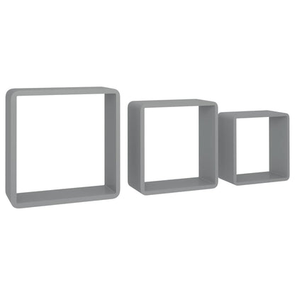 Prateleiras de parede em forma de cubo 3 pcs MDF cinzento