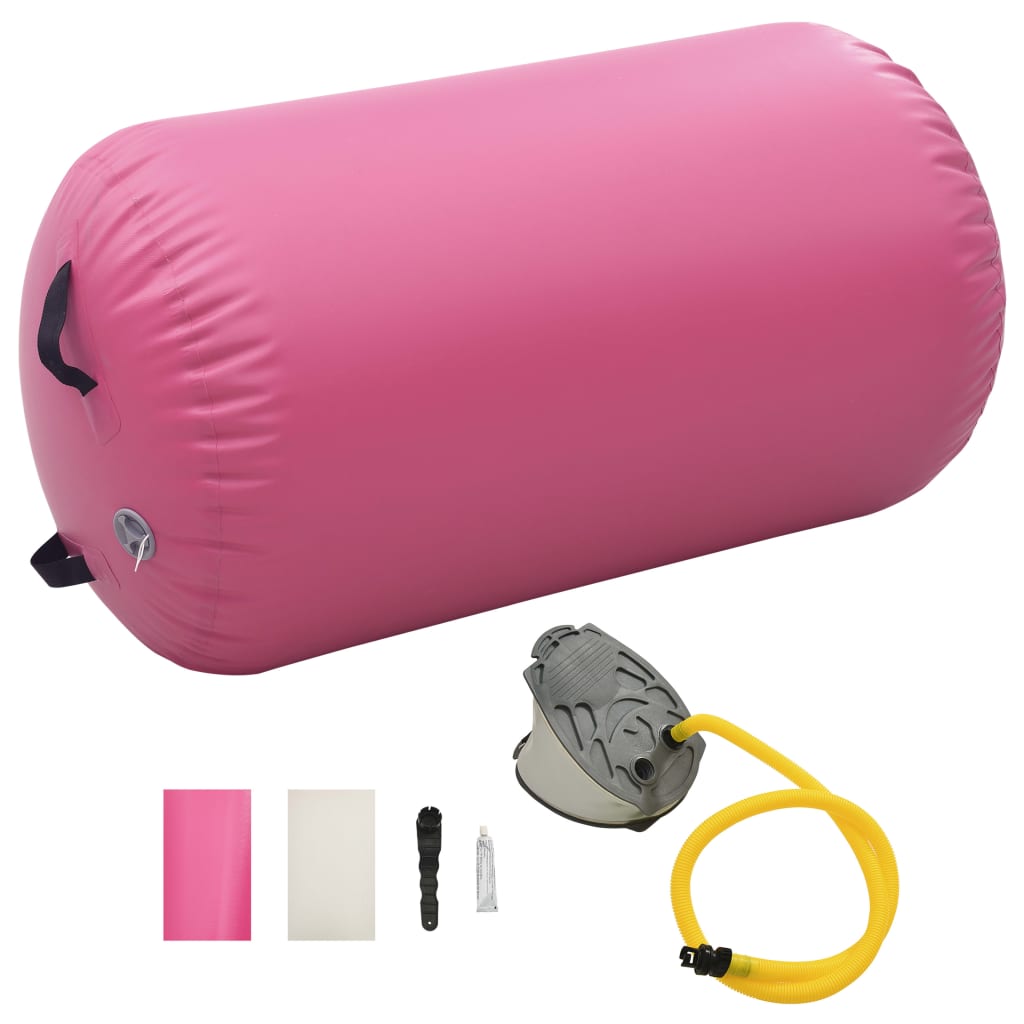 Rolo de ginástica/yoga insuflável com bomba 100x60 cm PVC rosa