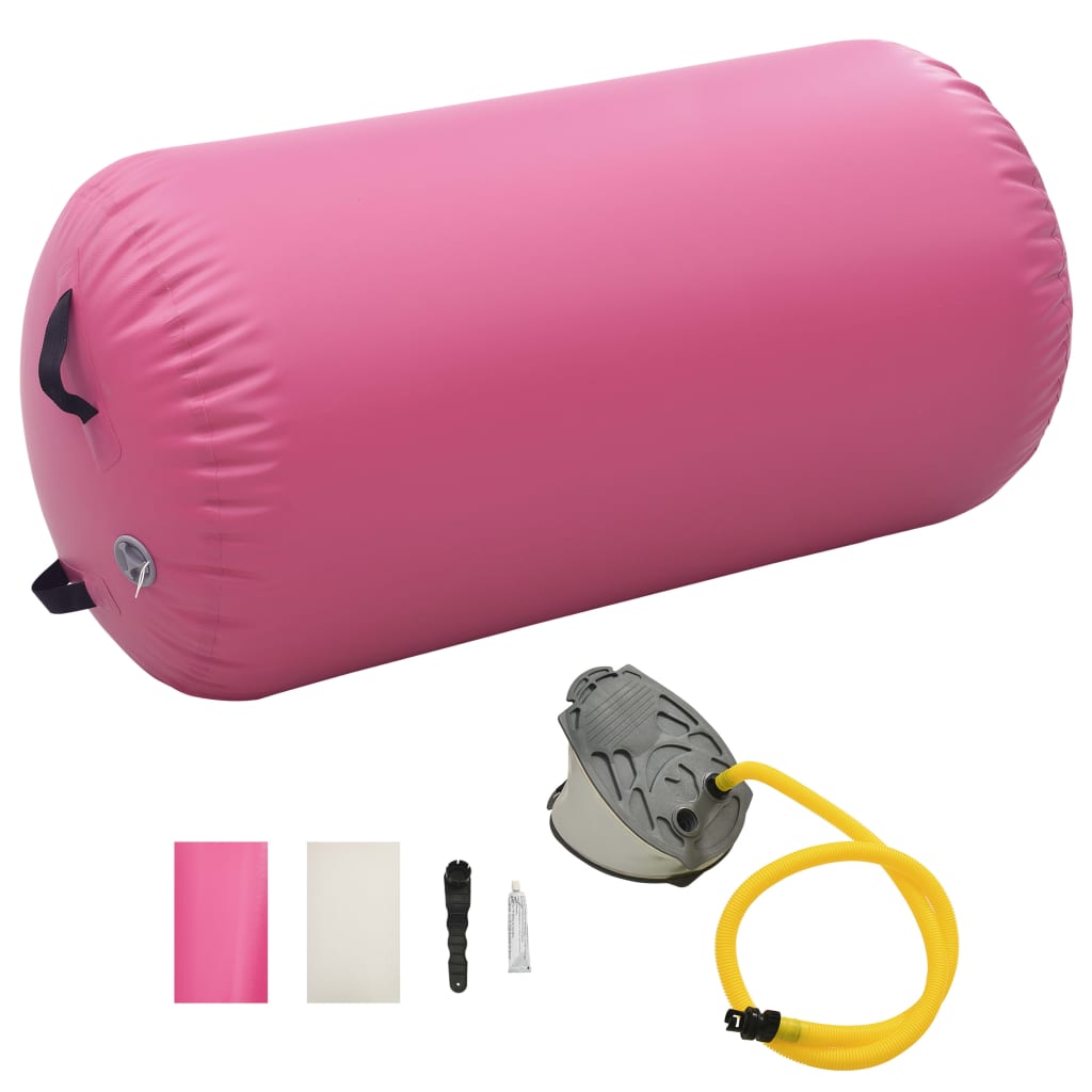 Rolo de ginástica/yoga insuflável com bomba 120x75 cm PVC rosa