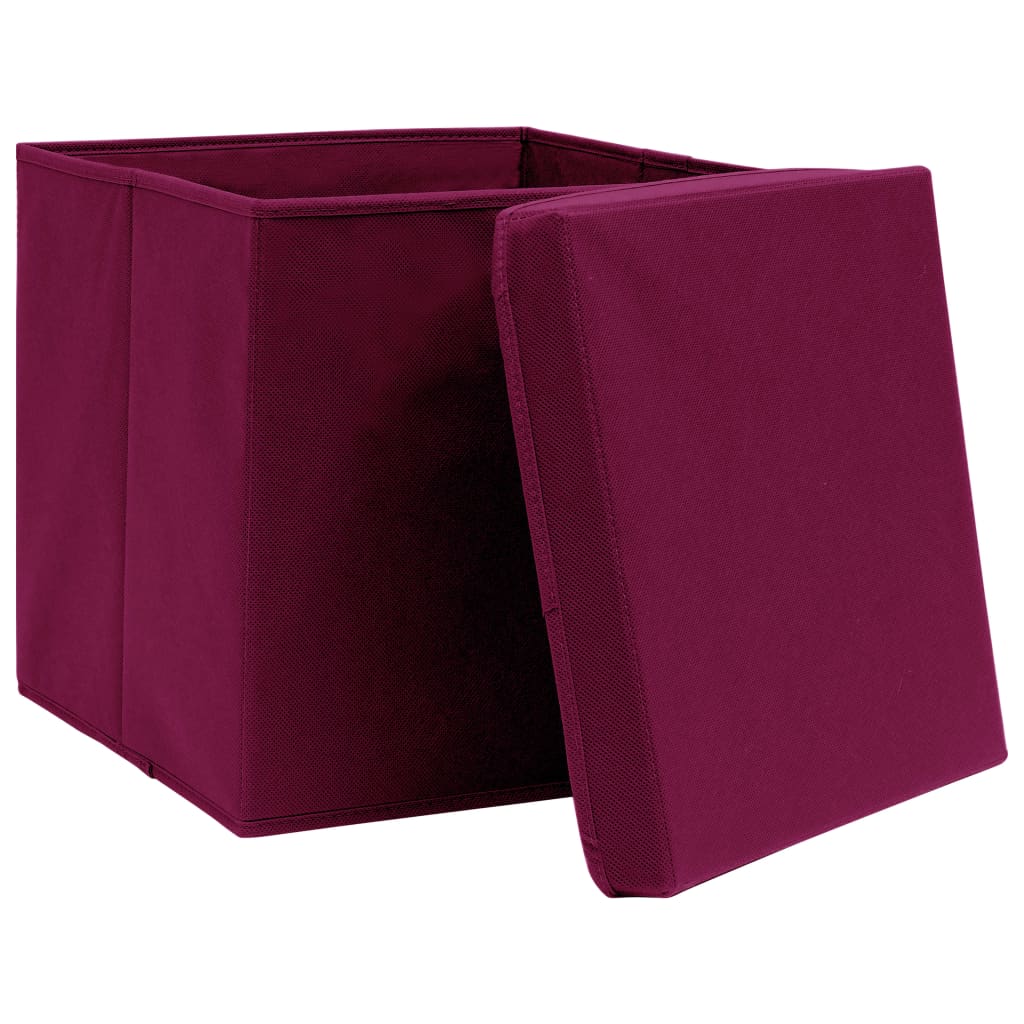 Caixas de arrumação c/ tampas 4 pcs 28x28x28 cm vermelho-escuro