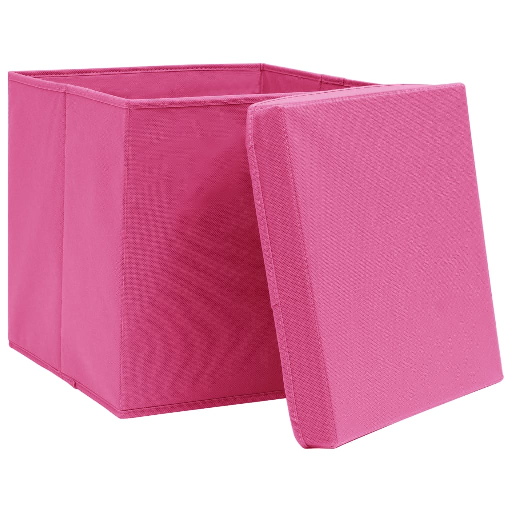 Caixas de arrumação com tampas 4 pcs 28x28x28 cm rosa